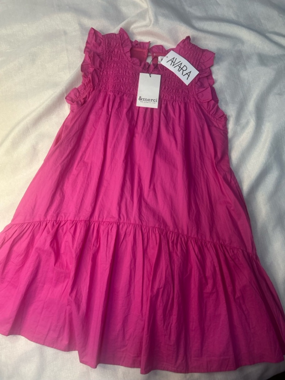 &merci Hot Pink Ruffle Tiered Smocked Casual Dress 100% Cotton Sz. S
